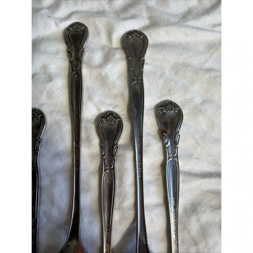 Set of 8 Wallace Plantation Stainless Steel Japan Teaspoons Floral Art Nouveau